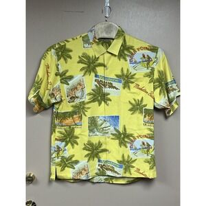 TOMMY BAHAMA 100% Silk Yellow Palms Mens California Beaches Hawaiian Shirt Sz XL